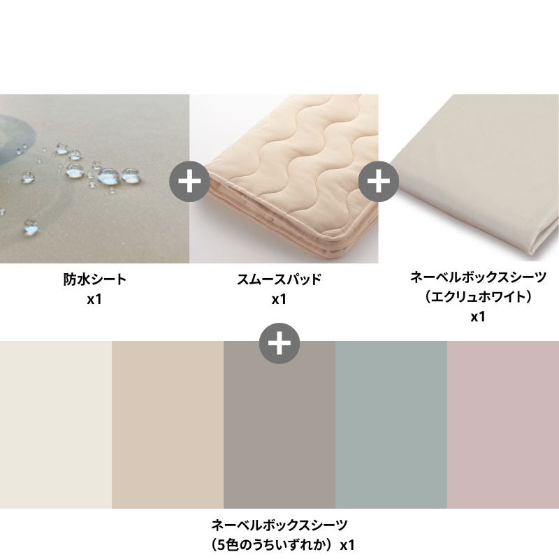 防水シート+スムースパッド＋ネーベルボックスシーツ 4点