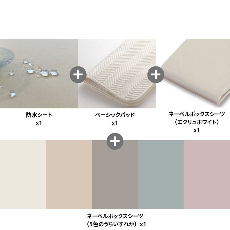 防水シート+ベーシックパッド＋ネーベルボックスシーツ 4点メーキング